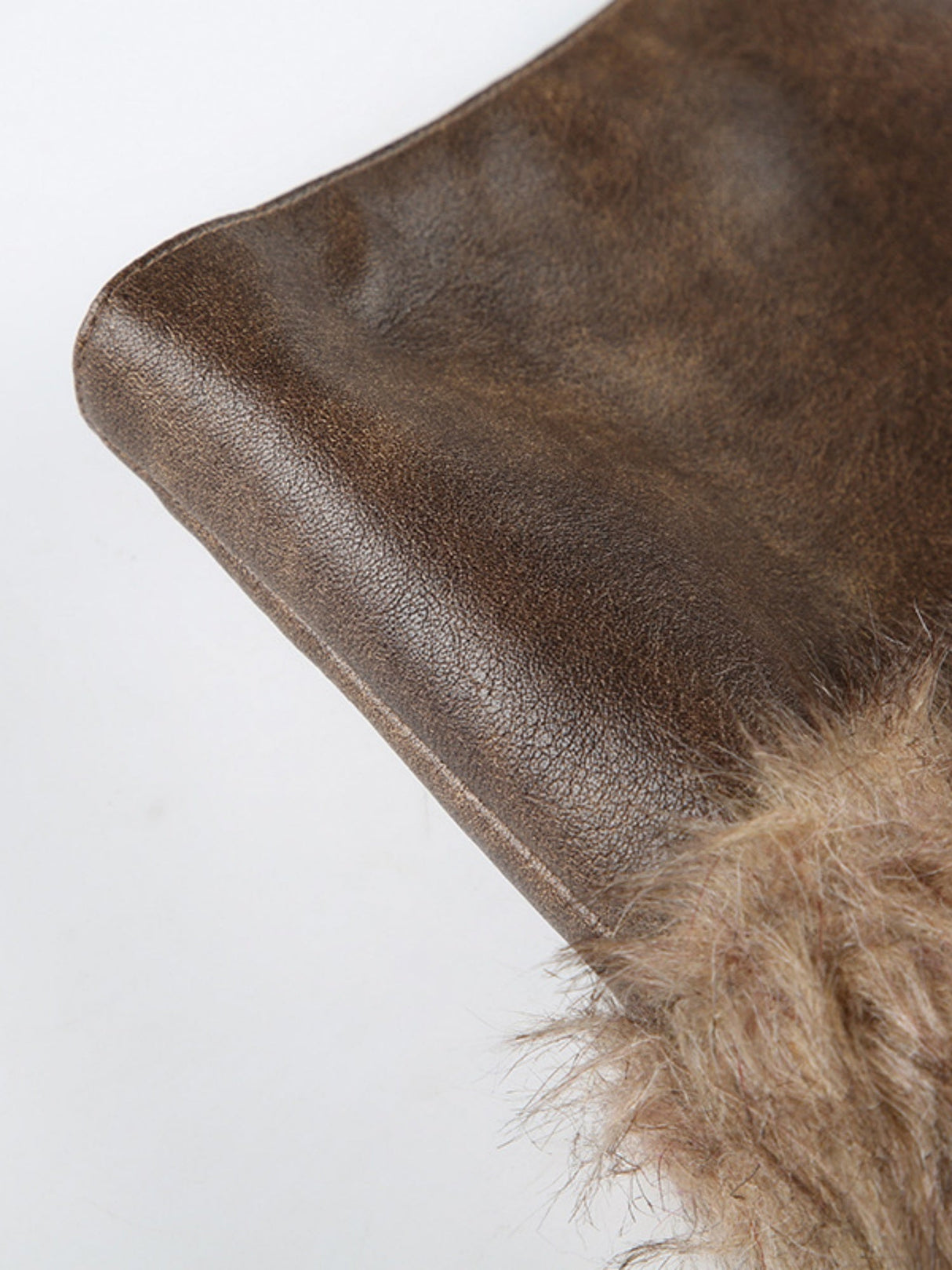 Furry Patchwork Zipper Leather Stitching Low-rise Skirts