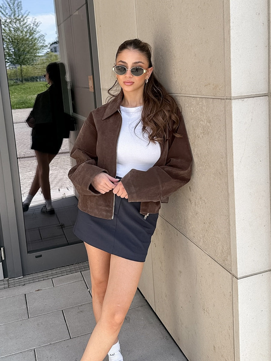 Suede Brown Zip-up Jacket