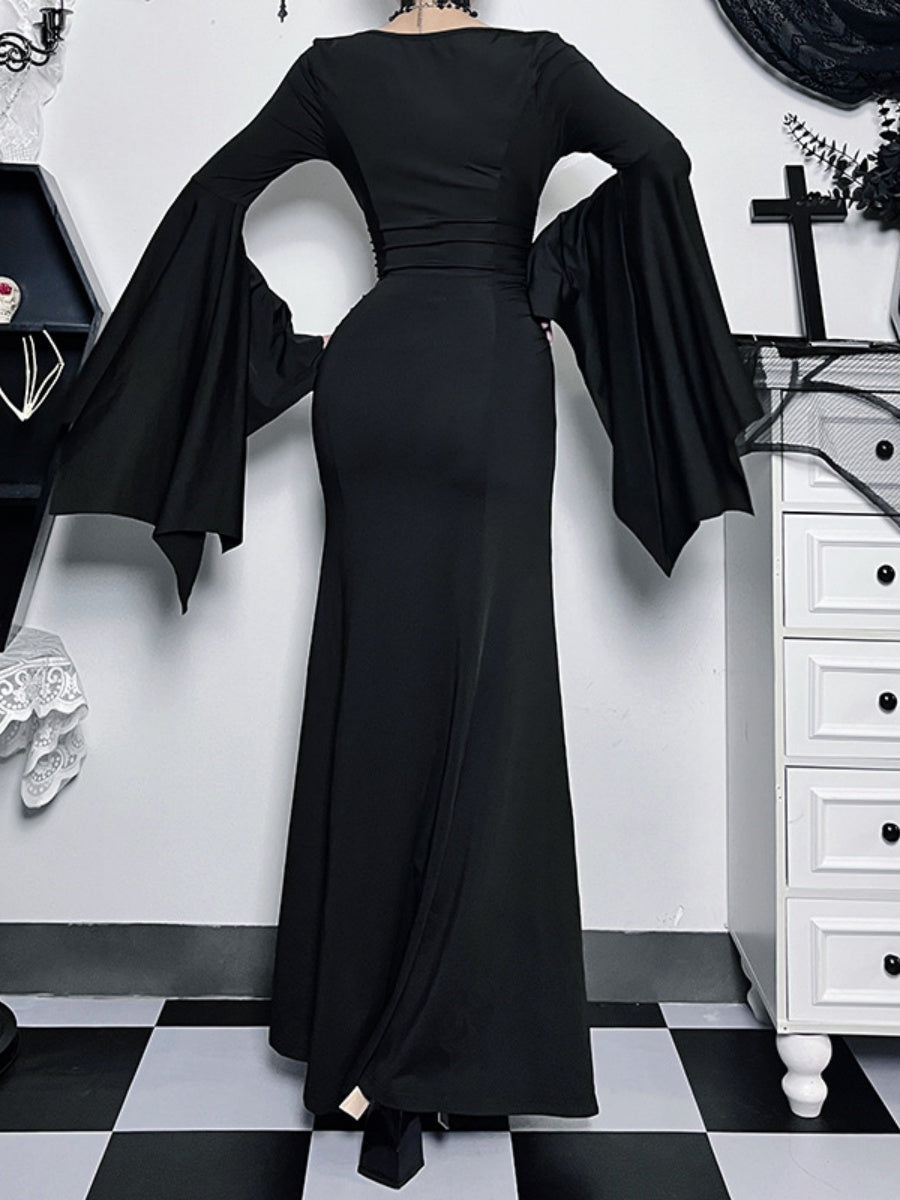 Batwing Sleeves Slim Fit Black Maxi Dresses