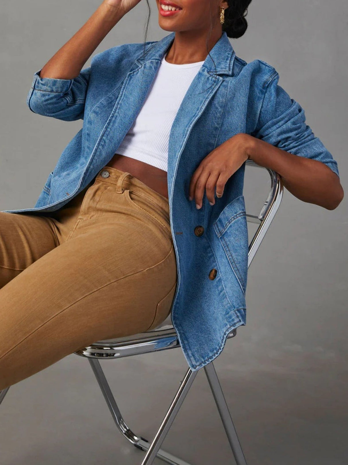 Lapel Buttons Denim Jacket Blazers