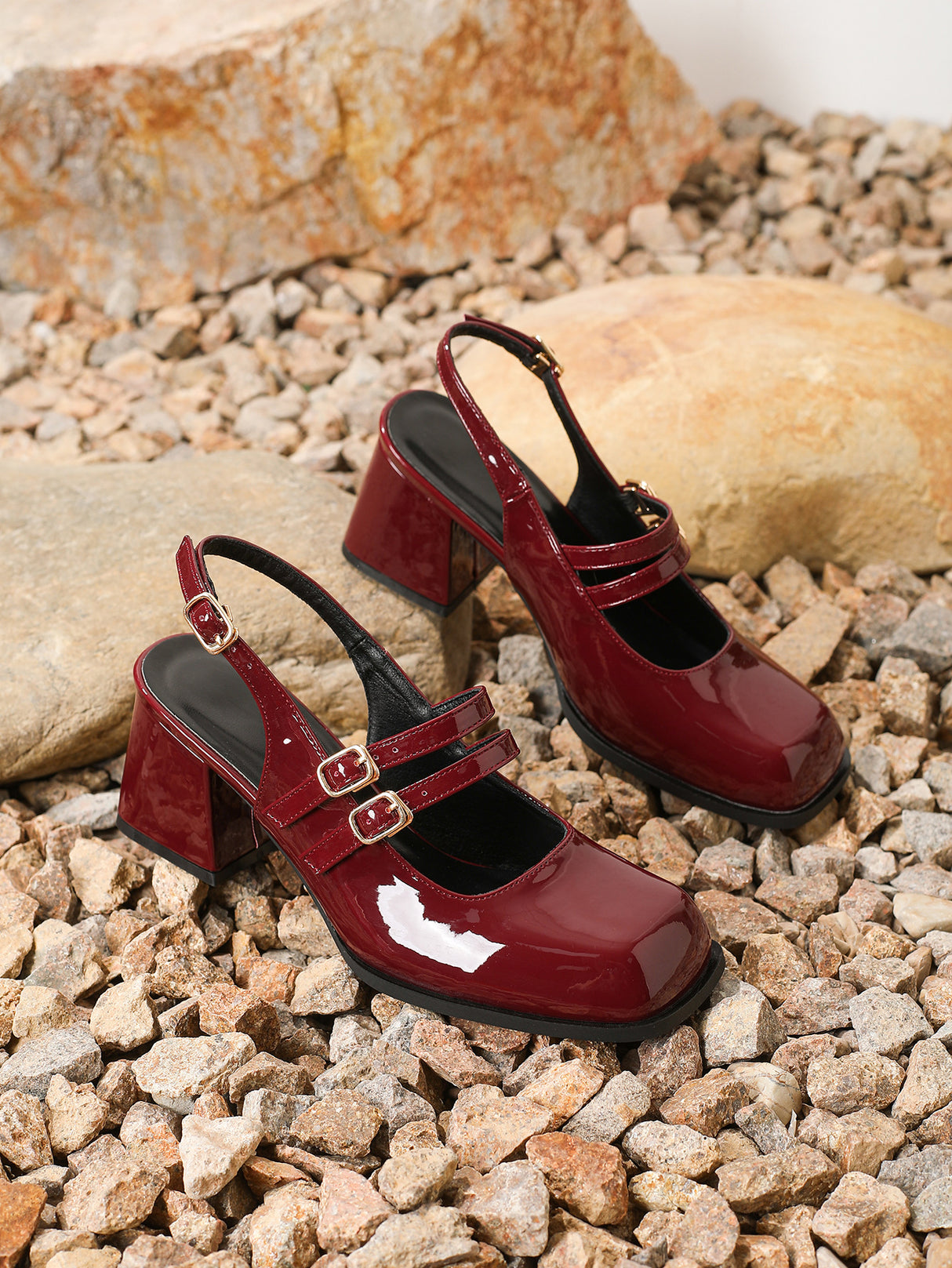 Large Square-toe Chunky Heel Mary Jane Shoes With Metal Buckle