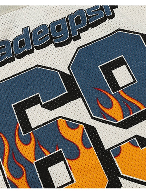 Patchwork Mesh 69 Flame College Style T-shirt