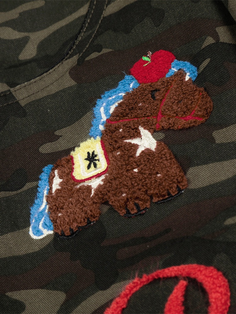 Cartoon Embroidery Camouflage Work Clothes Vibe Wide Leg Five Points Shorts