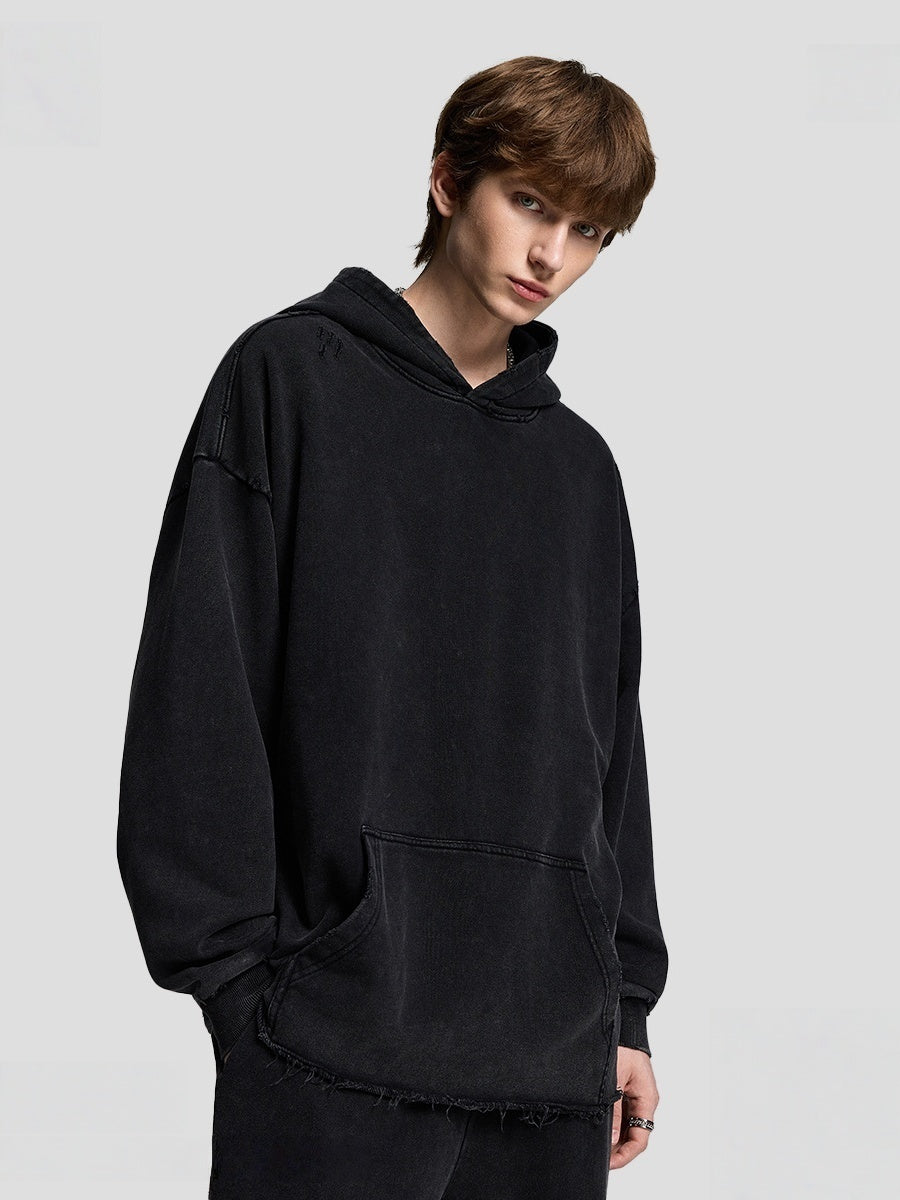 Hooded Loose Washing Water Old Solid Color Leisure Sweatshirts&Hoodies Set