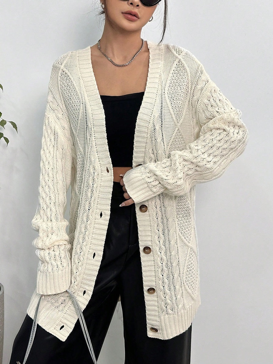 Liber Women's outerwear knitted cardigan diamond cable-knit button autumn cardigan