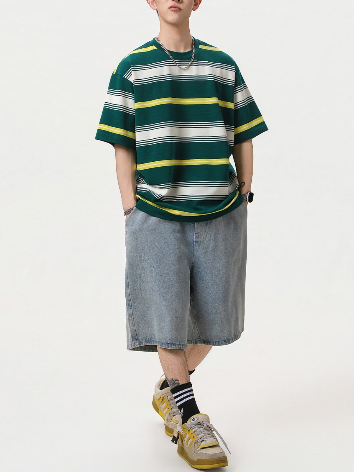 Color-blocked Stripes Loose-fit T-shirts