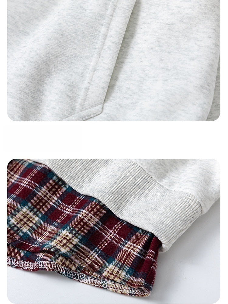 Plaid Splicing Loose Sports Hoodies