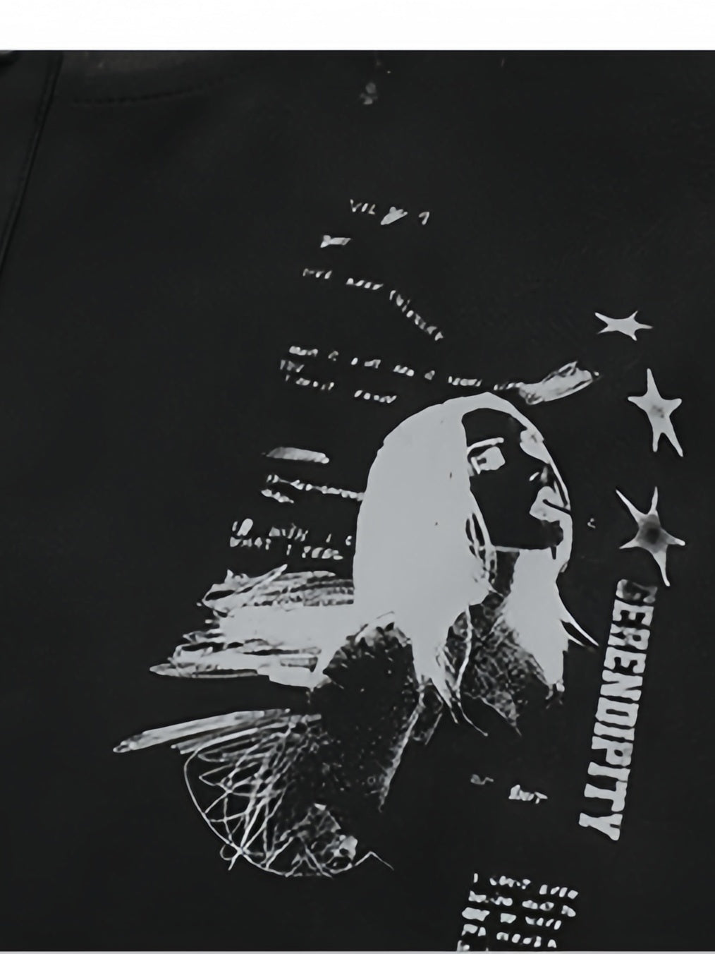 Retro European And American Portrait Prints Distressed Henry Collar Fake Two Pieces Long-sleeved T-shirt