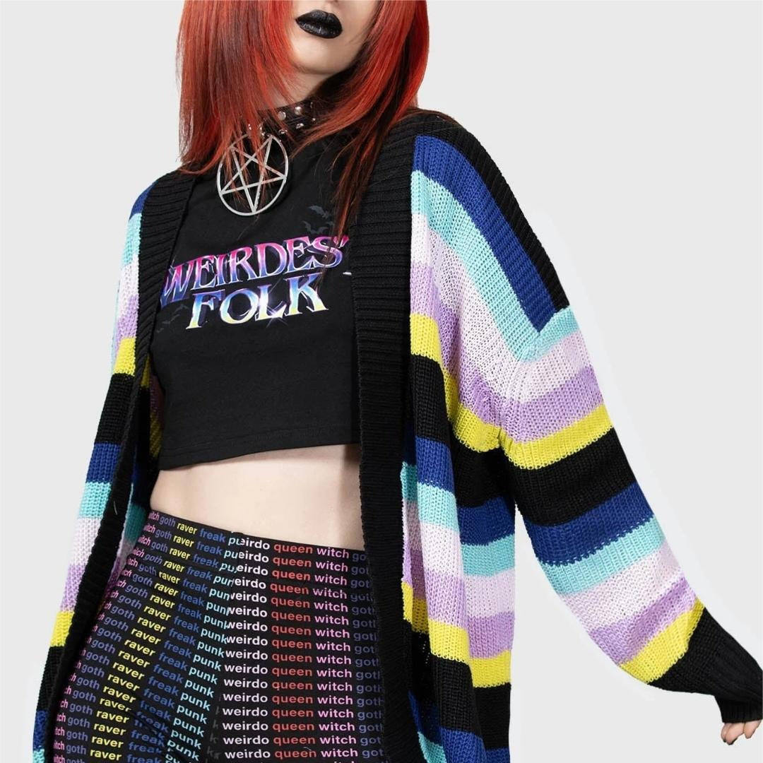 Contrasting Color Cardigan Stripes Colorful Knitted Cardigan