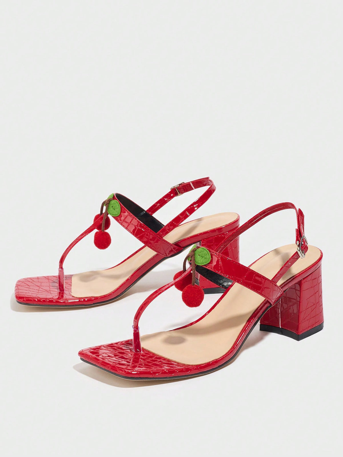 Sexy Red Cherry Square-toe High-heeled Sandals