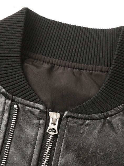 Retro Loose-fit Simple Leather Jacket
