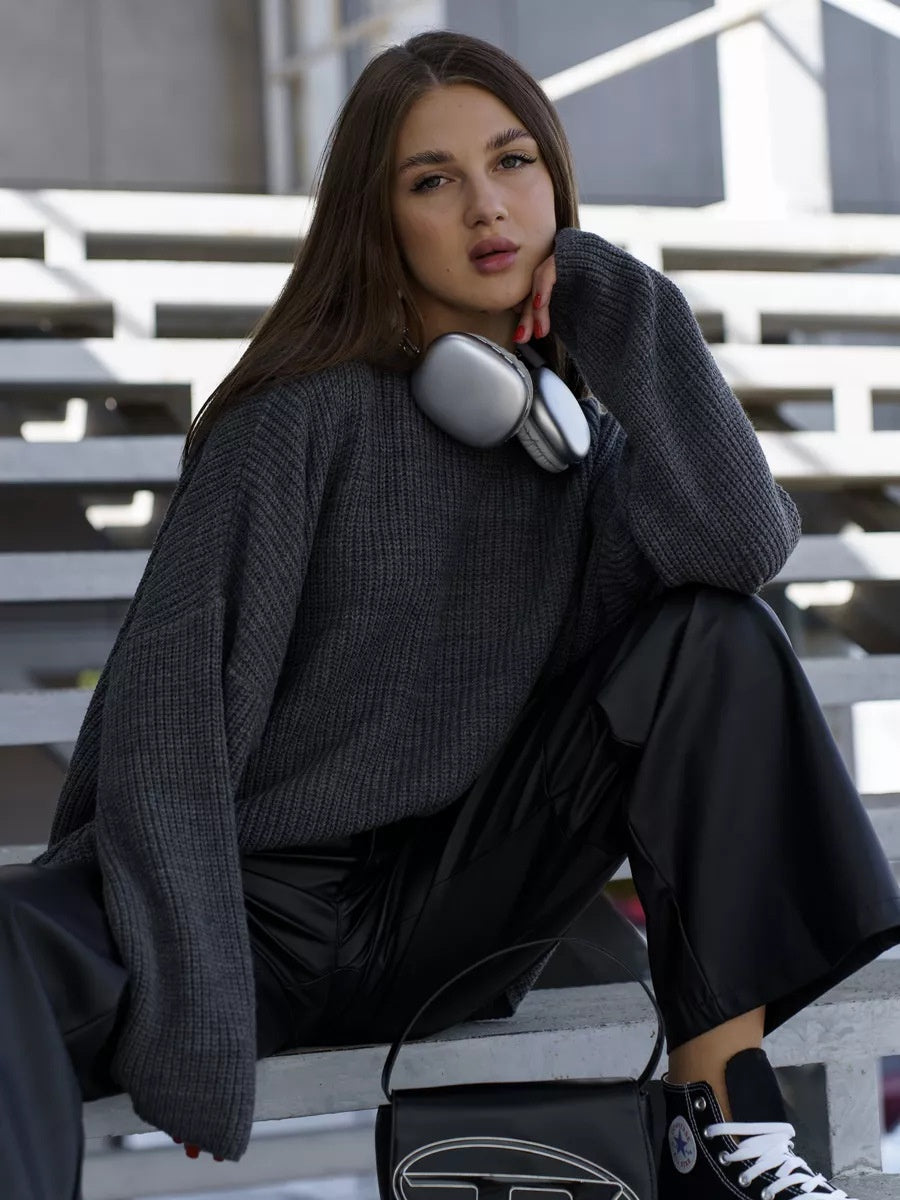 Liber Autumn women's plain solid color pullover long-sleeved sweater