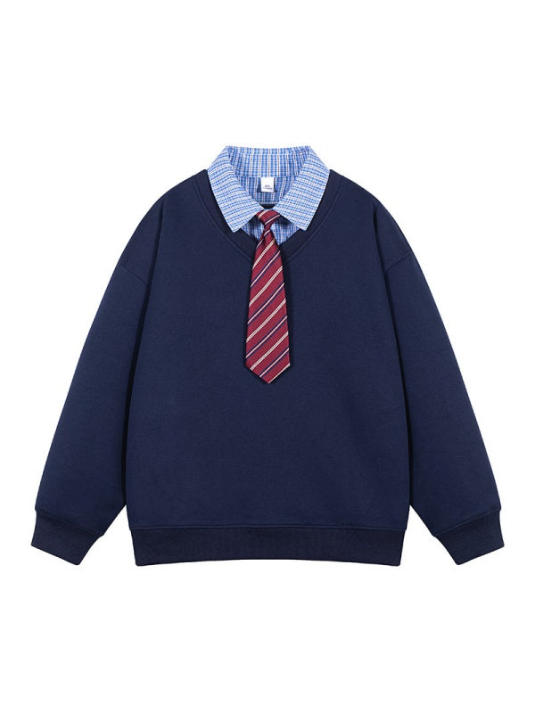 Fake Two Pieces Plaid Tie Contrasting Colors Splicing Polo