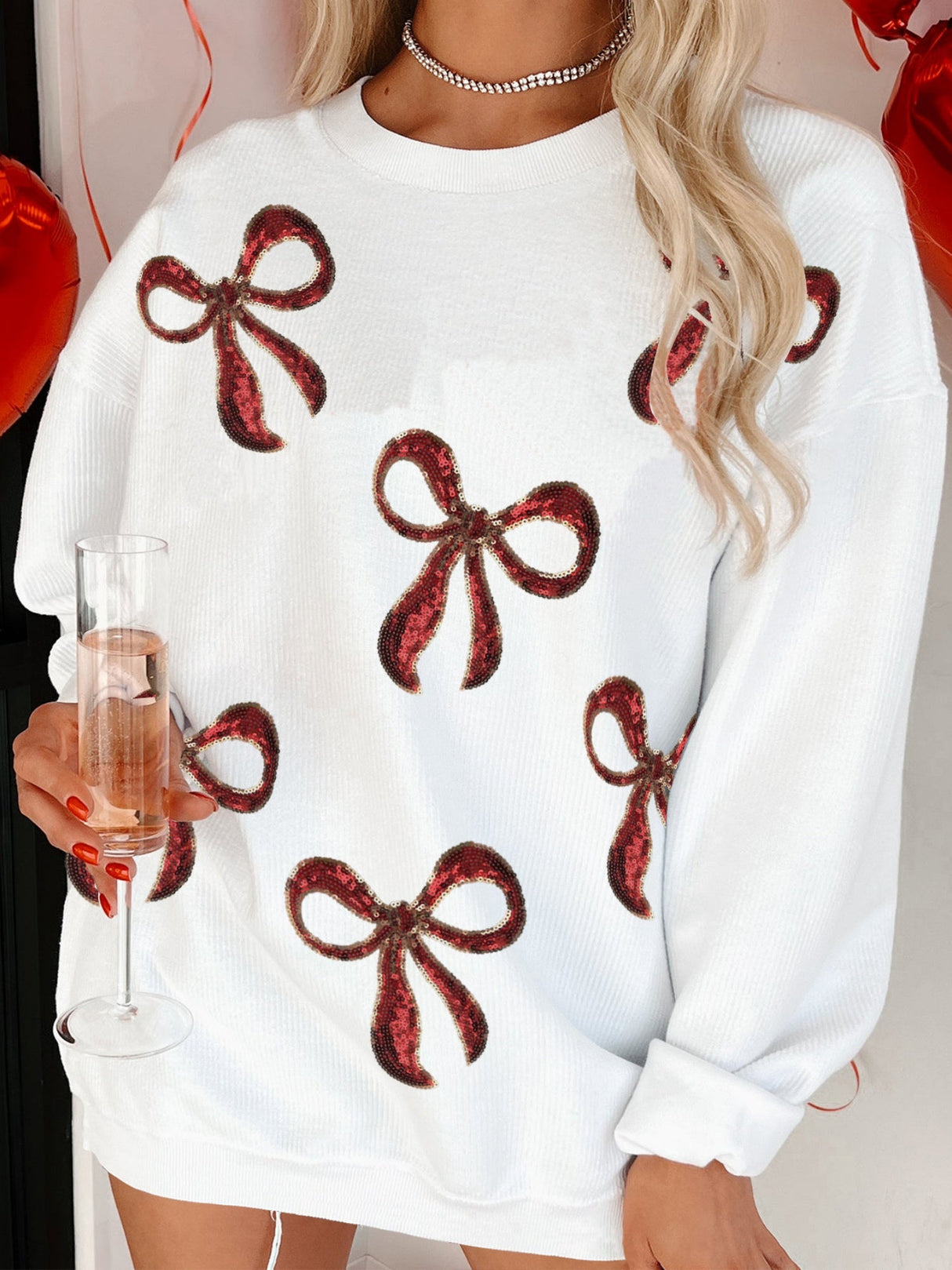 Christmas Bow Sequins And Glitter Valentine's Day Sweatshirts&Hoodies