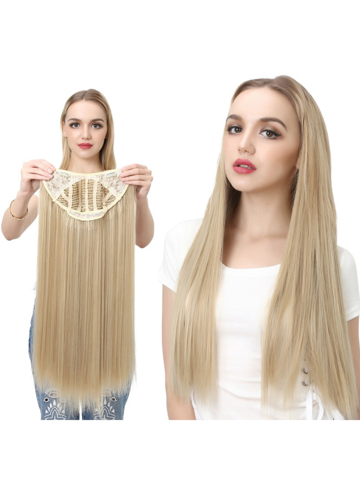 U-shaped Half-head Wig With Seamless Hair Extensions, One-piece Long Straight Wig