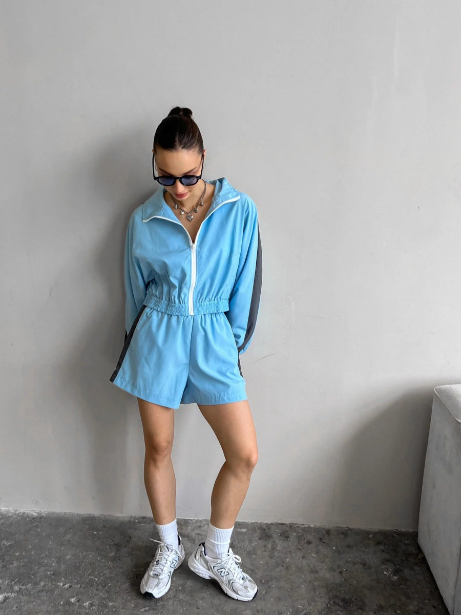 Liber Autumn women's contrast color block jacket long sleeve two piece suit