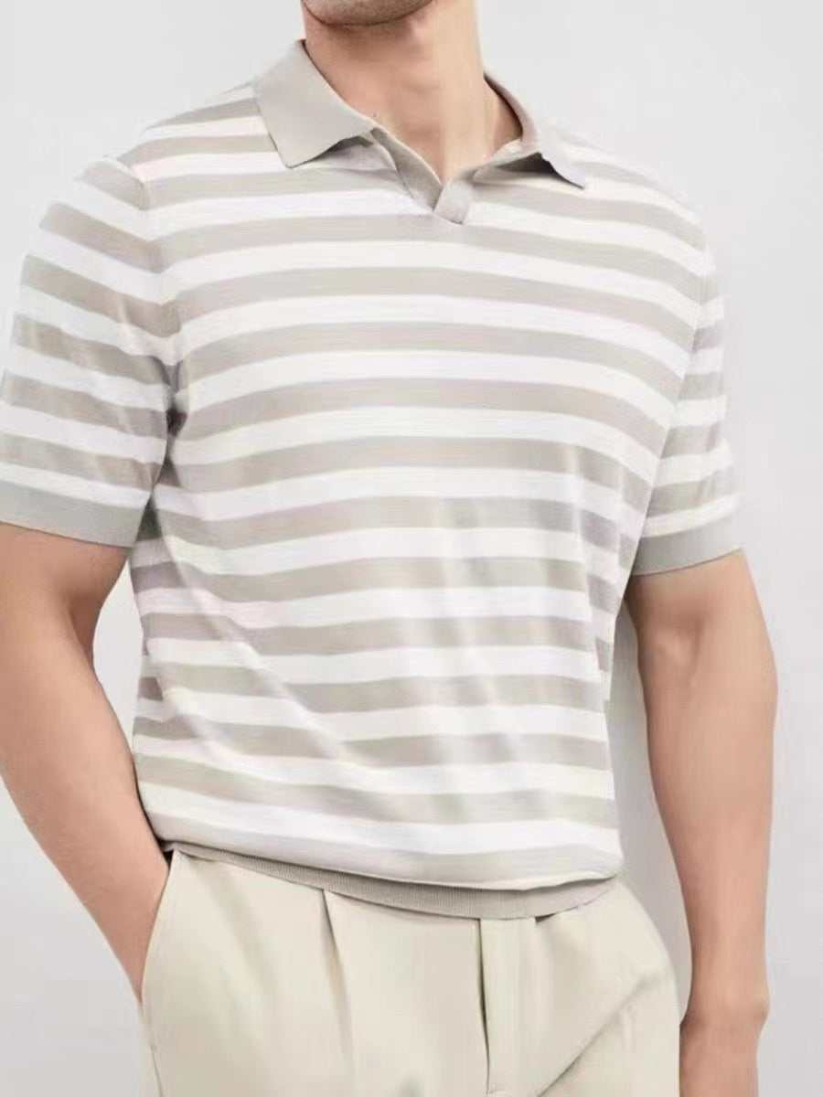 Color Blocking Notch-Collar Knitting POLO Shirt