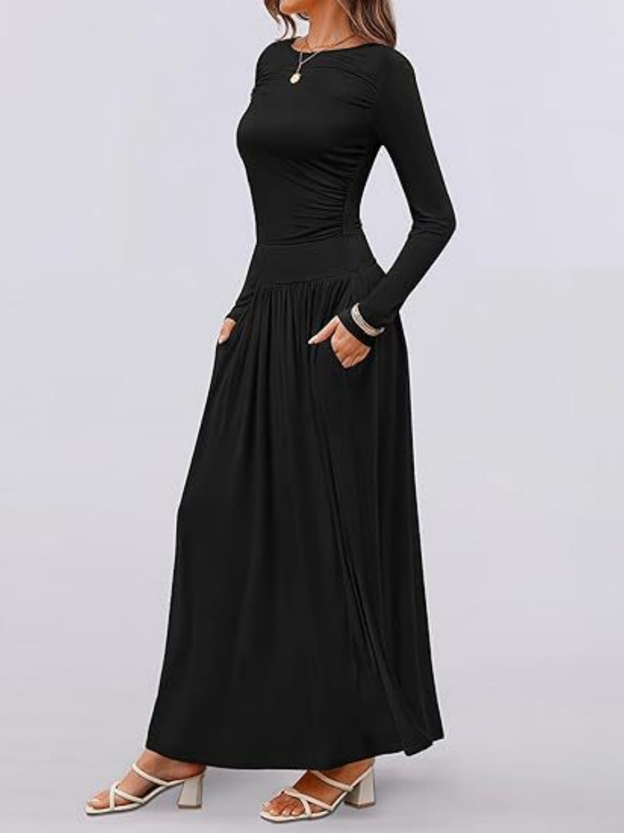 Liber Spring Women's Pocket Solid Color Maxi Dresses