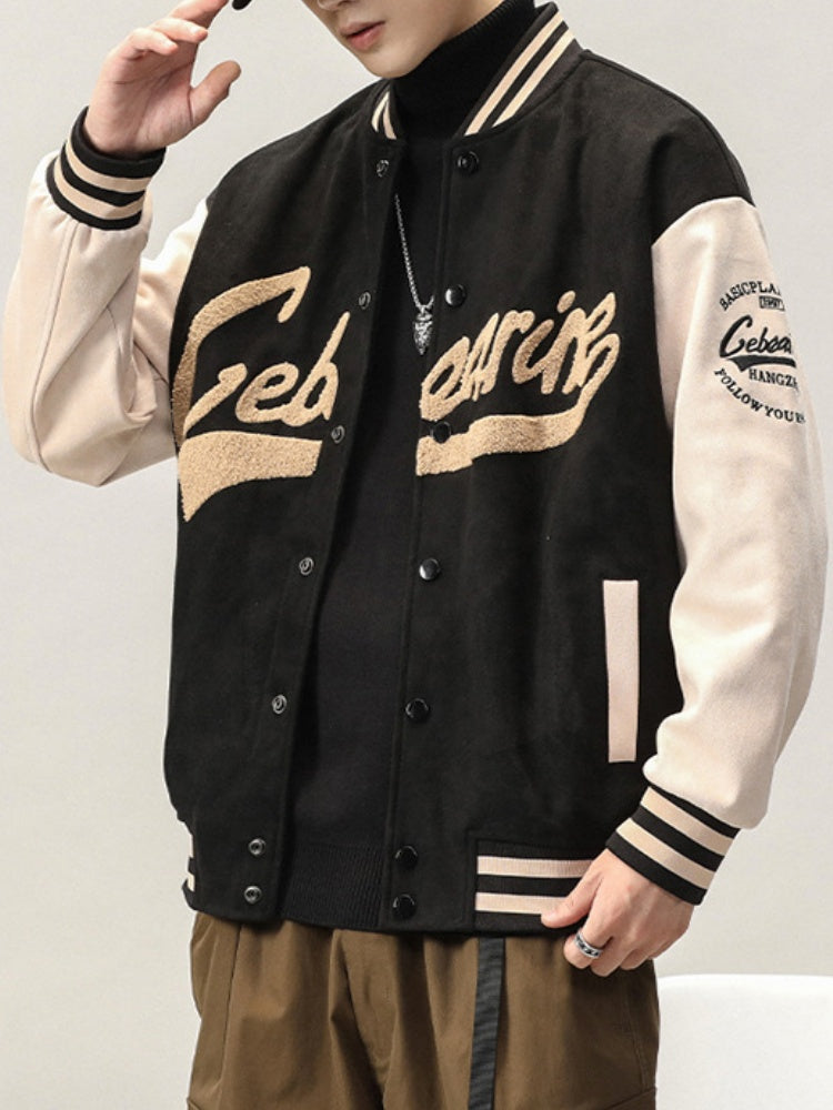 Suede Windproof Padded Baseball Jacket