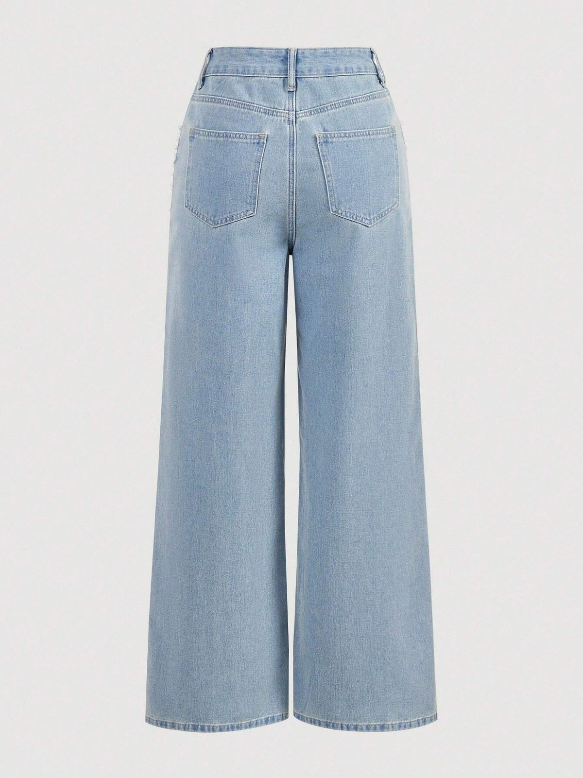 Women's Autumn/Winter Beaded High-Waisted Wide-Leg Jeans