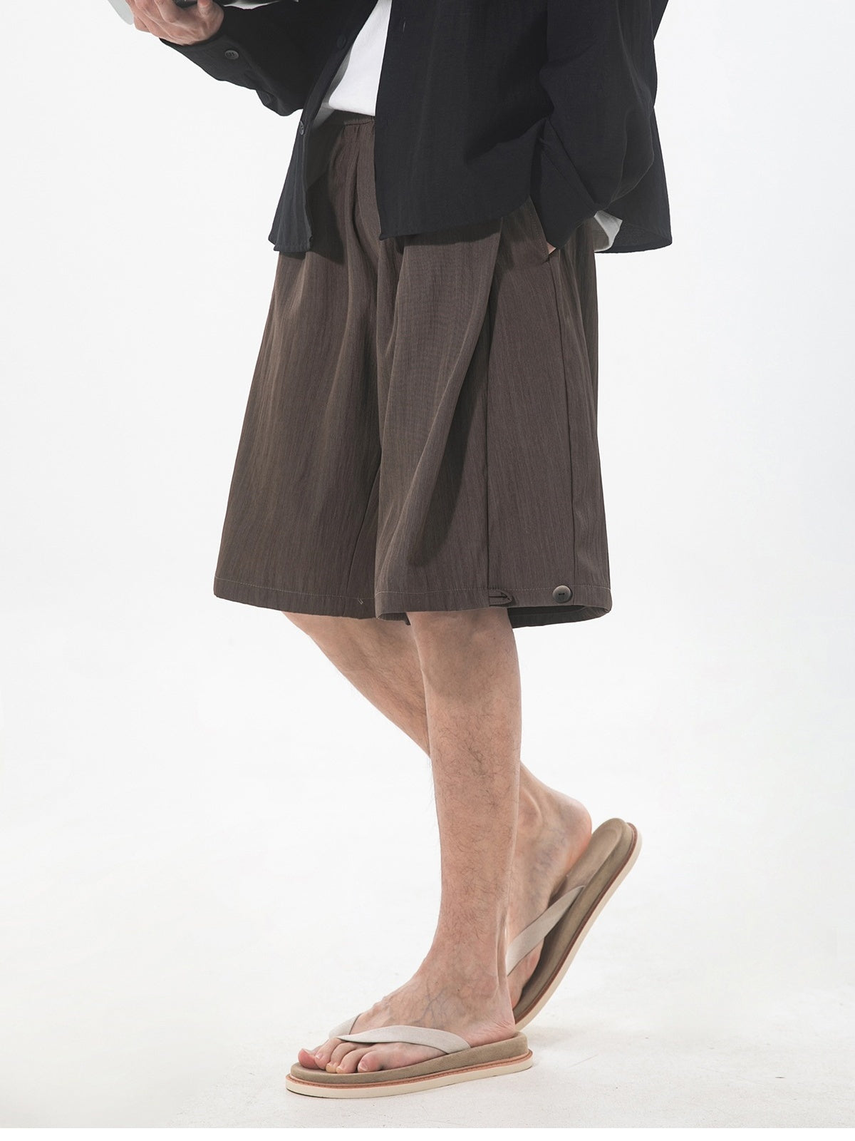 Slight Wrinkles Gathering Straight-fit Five Points Dress Pants Shorts