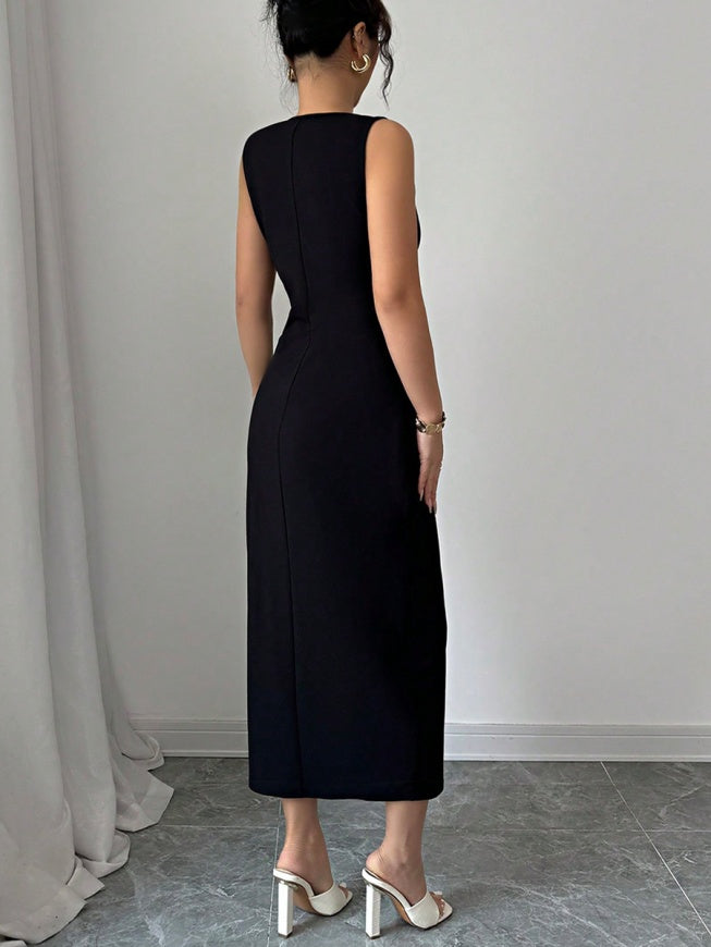 Bow Slit Sleeveless Maxi Dresses