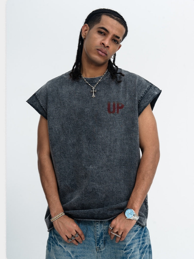Washed Distressed Printed Tank Tops