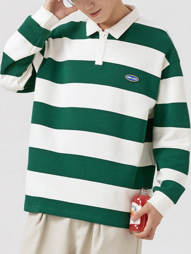 Ins Loose-fit Stripes Polo Shirts