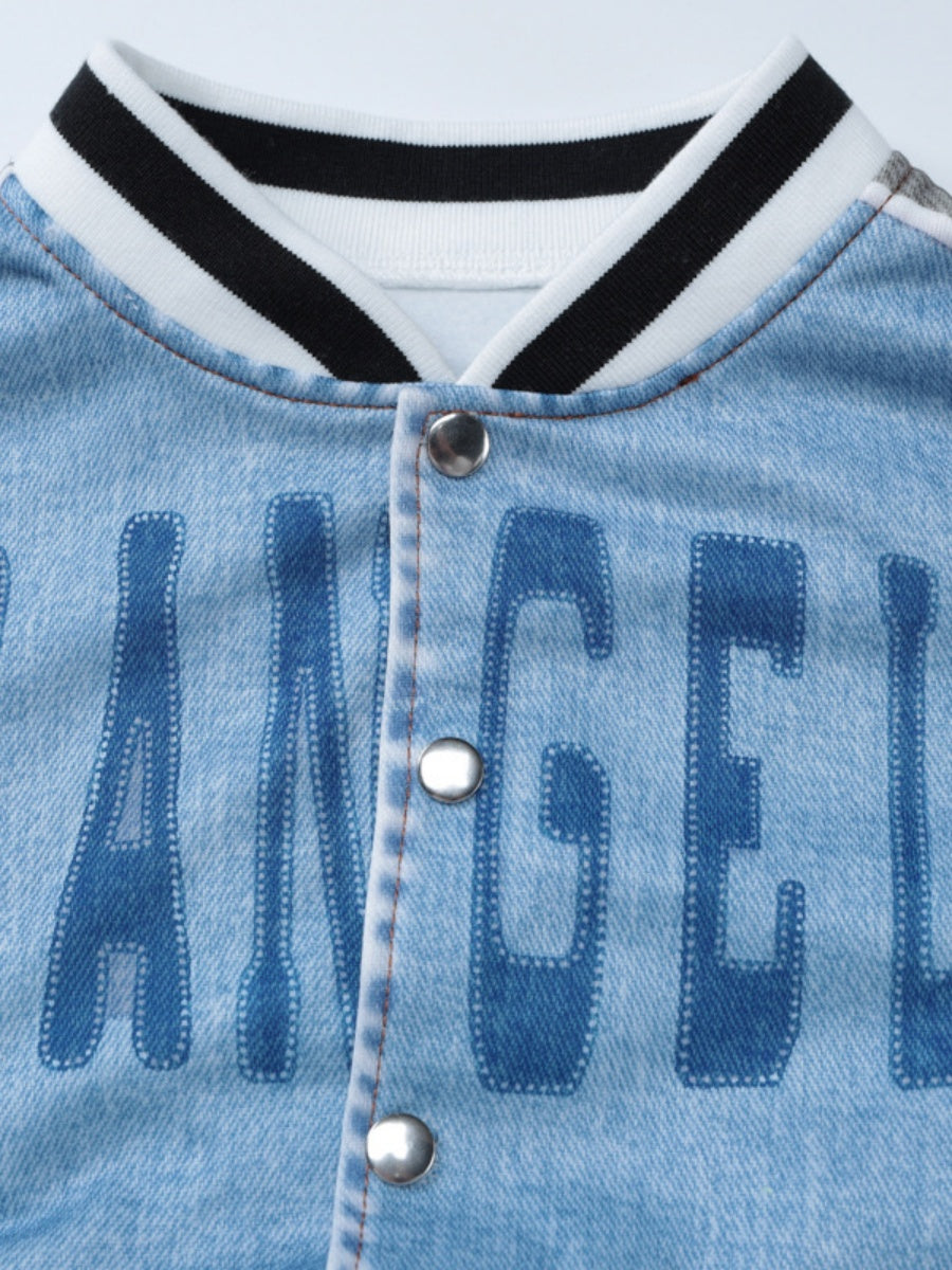 Loose Fit Baseball Jacket Letter Print Short Cut Casual Street Style Jacket