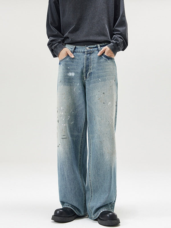 Splashing Ink Cleanfit Relaxation Drape Wide-leg Pants Jeans
