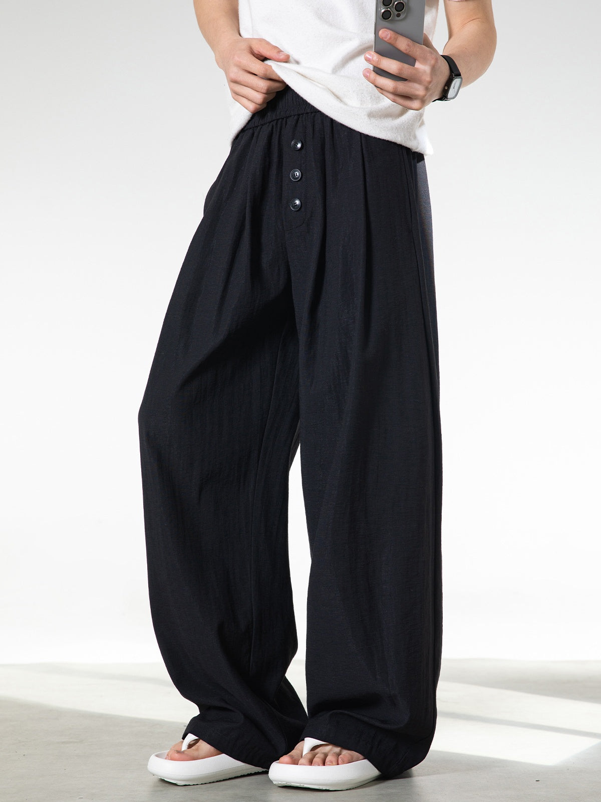Imitation Cotton And Linen Drape Loose-fit Straight-fit Pants