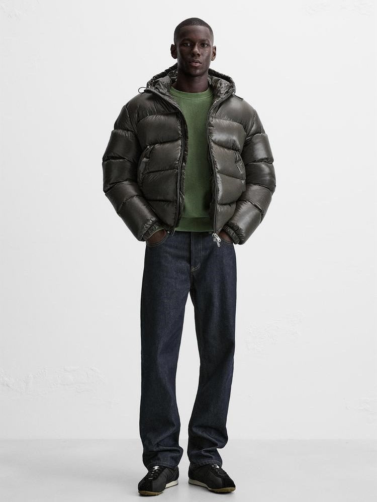 Thermal Hooded Solid-Color Sports Puffer Jacket