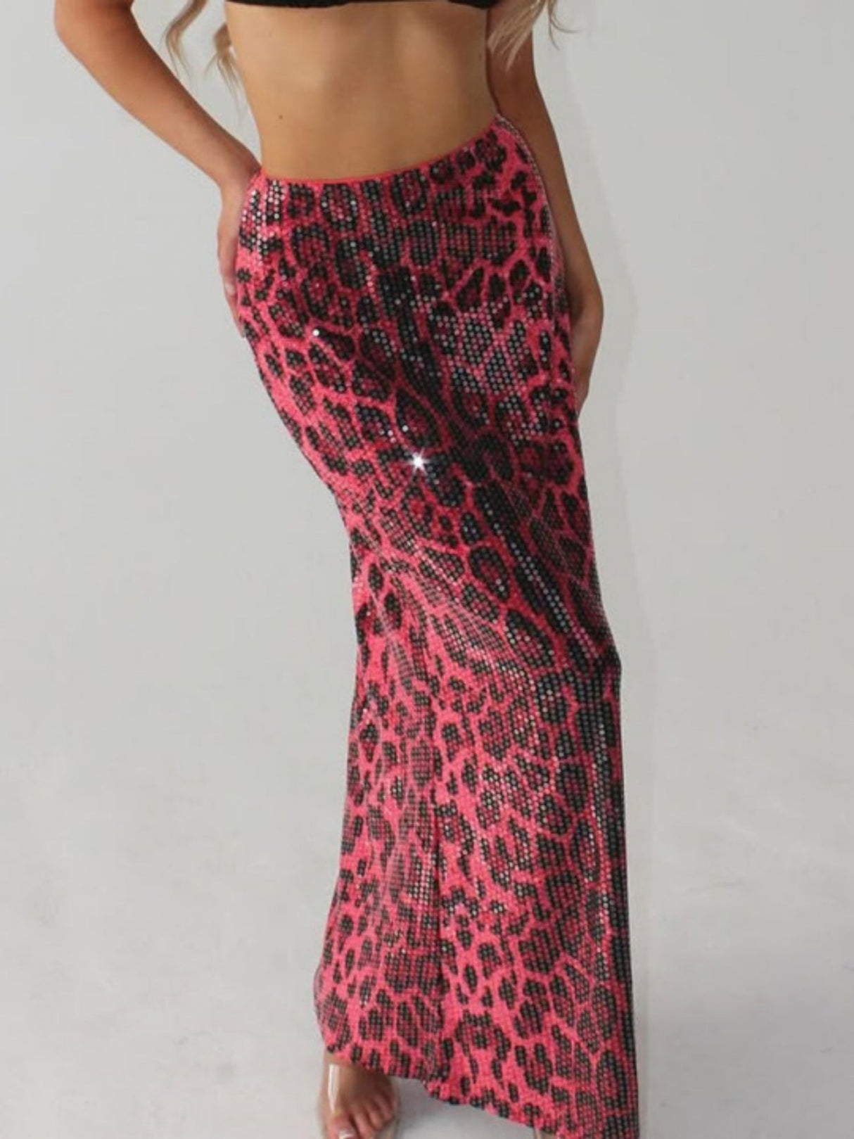 Leopard Print Sequins Stretch Skirts