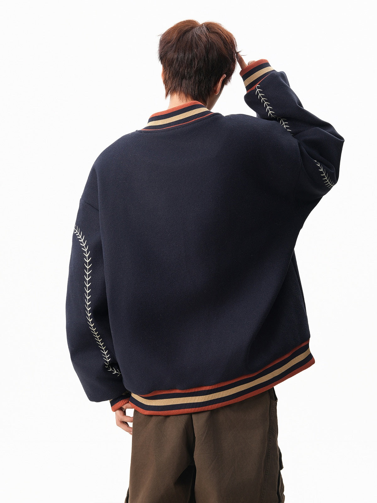 Ethnic-Embroidered Wool-Blend Varsity Jacket
