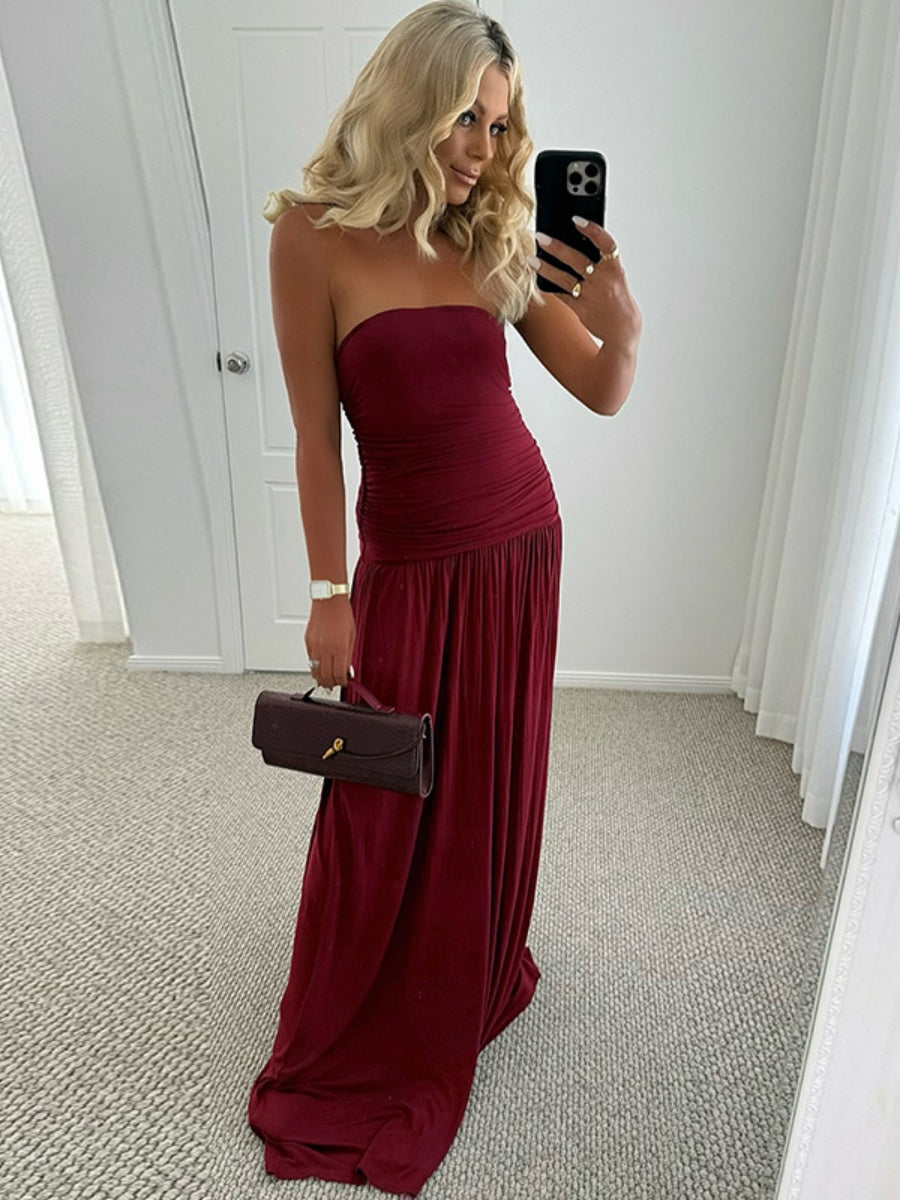 Strapless Gathered Long Dress