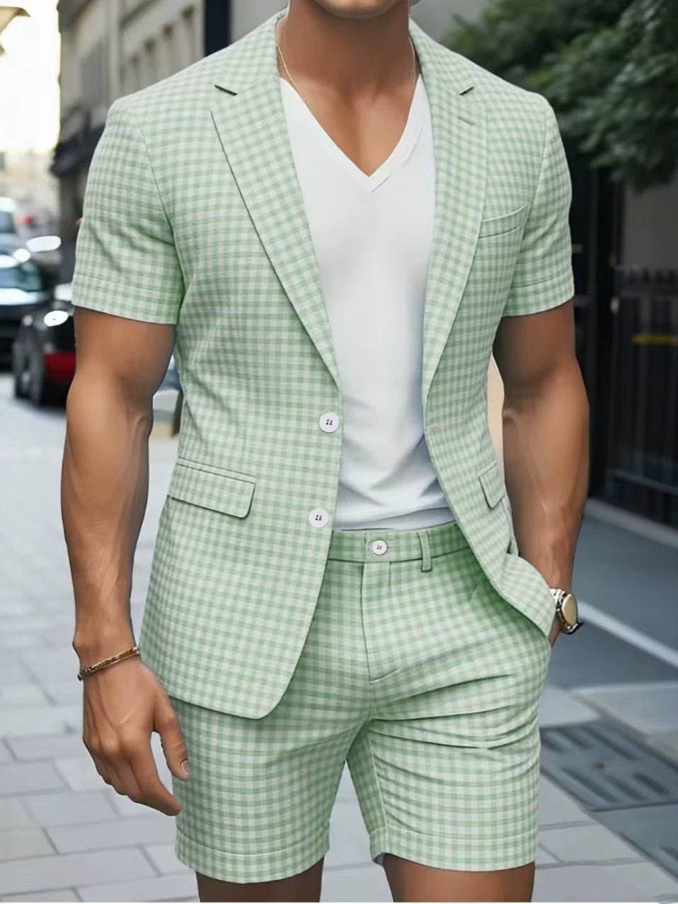 Light Business Leisure Plaid Suit Set 2-piece Sets