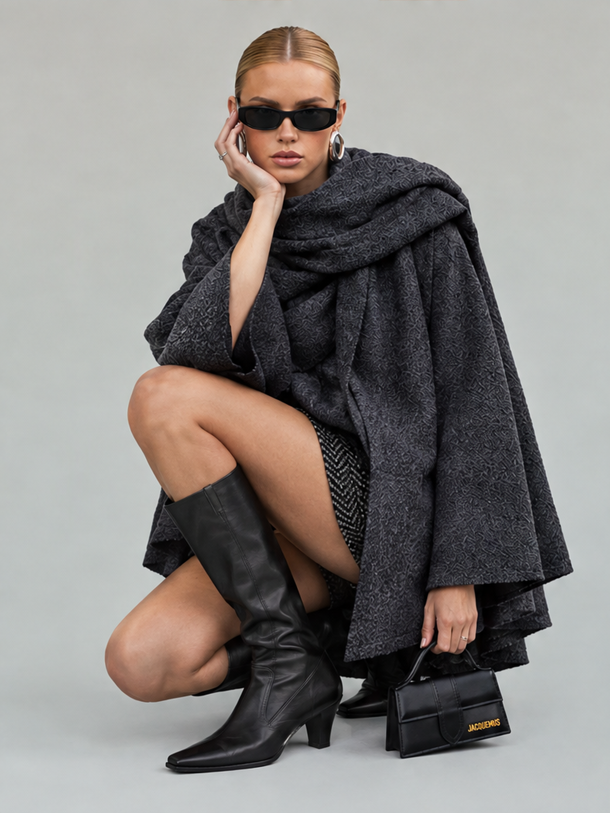 Asymmetrical Scarf Short Knit Cardigan