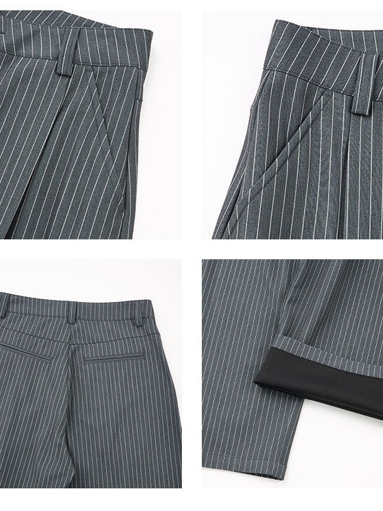 Old Money Style Pleated Stripes Machete Baggy Dress Pants Pants
