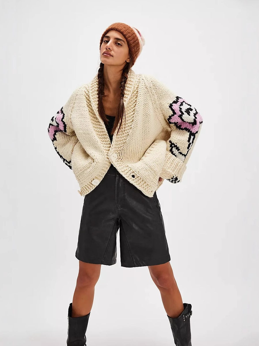 Lapel Printed Cardigans