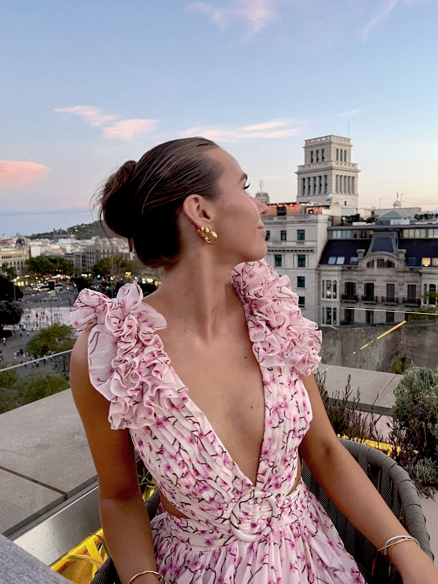 Floral Deep-V Maxi Dress – Shoulder Flower Accent