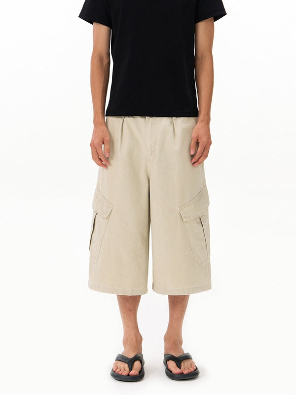 Washed Distressed Work Clothes 7 Points Shorts