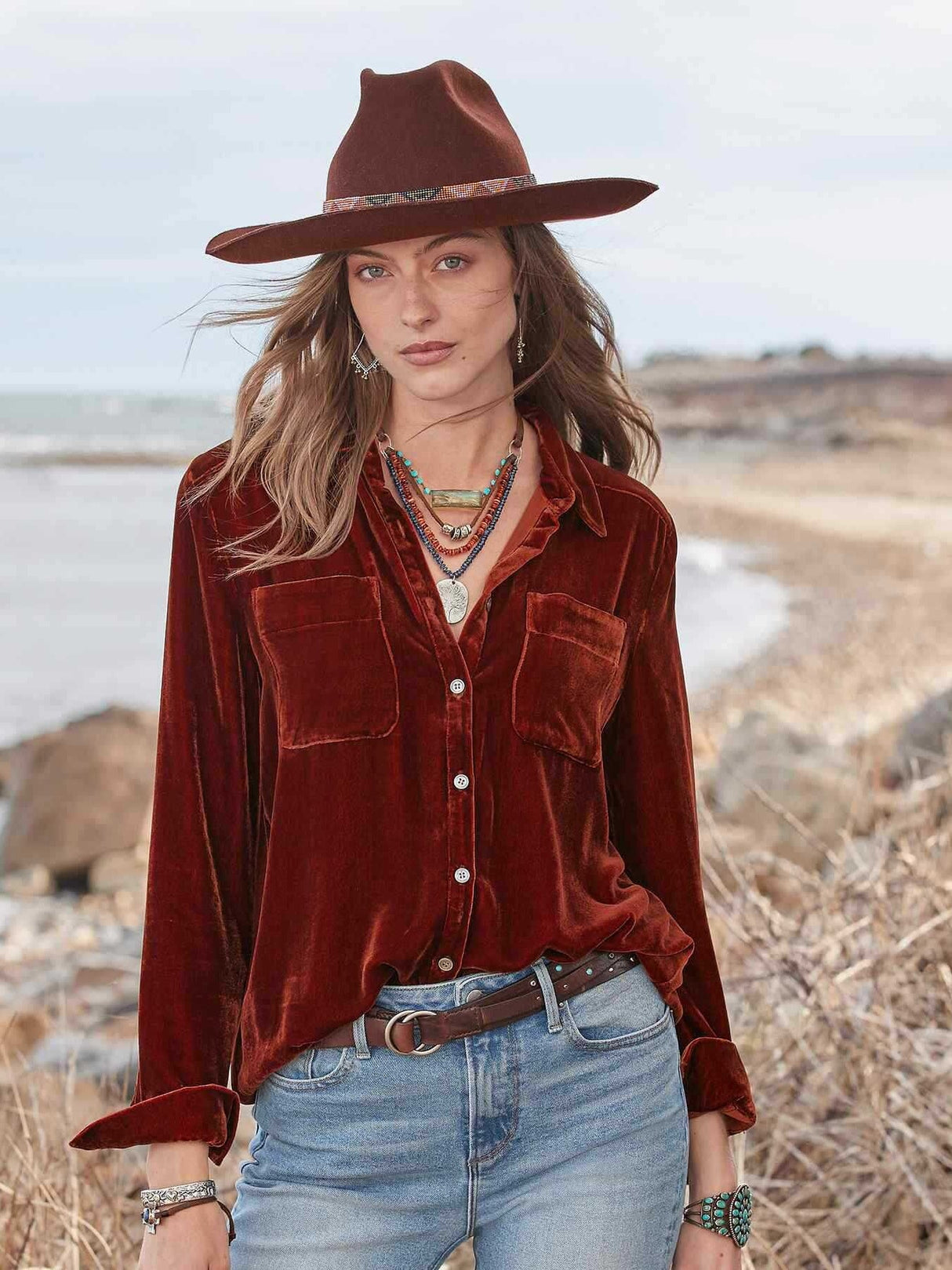 Irregular Buttons Long Sleeve Velvet Shirts