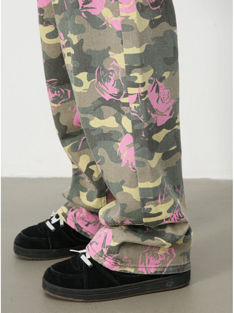 Camouflage Ins Loose-fit Straight-fit Wide-leg Jeans