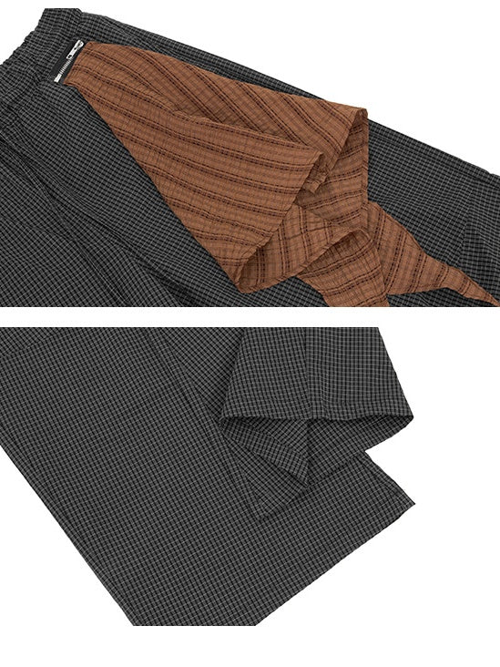 Baggy Removable Handkerchief Contrasting Colors Plaid Loose Pants