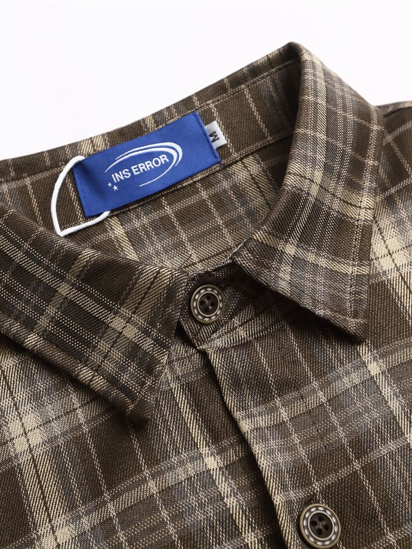 Liber Autumn Neutral wear Tie Plaid Shirts