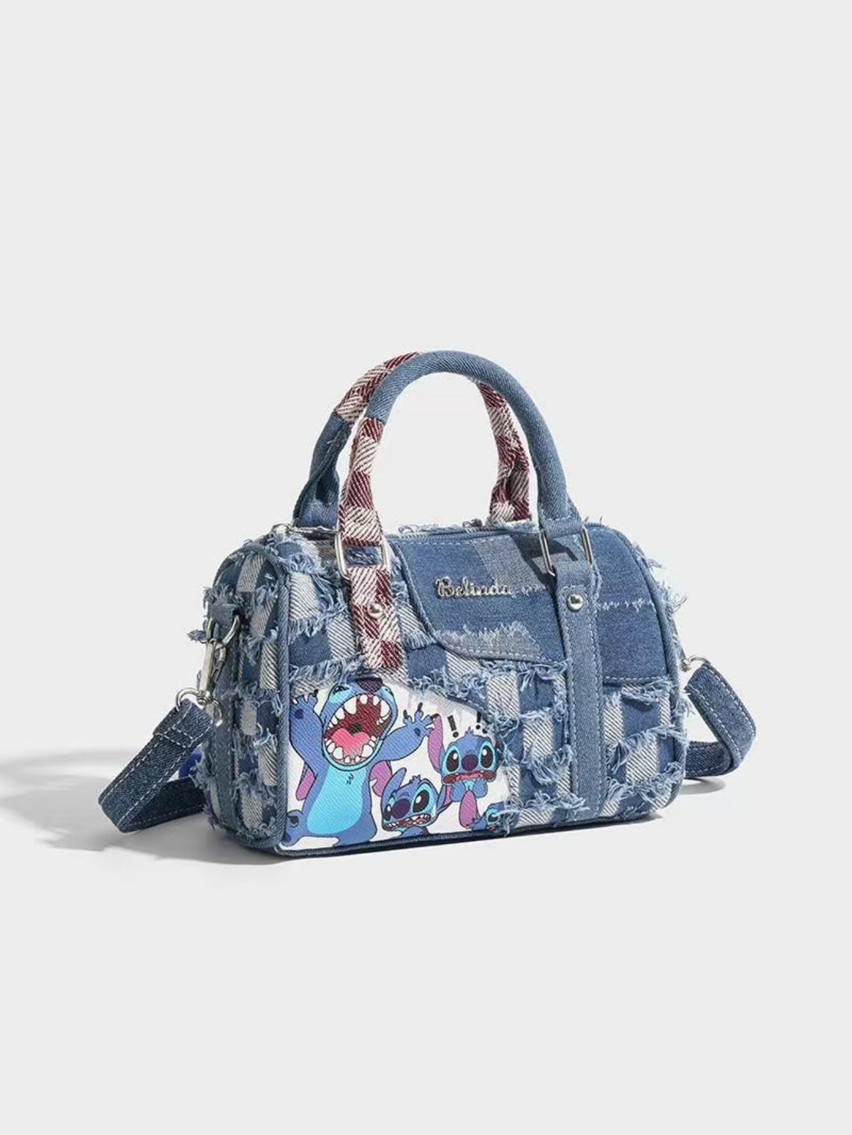 Stitch-themed Denim Patchwork Handbag