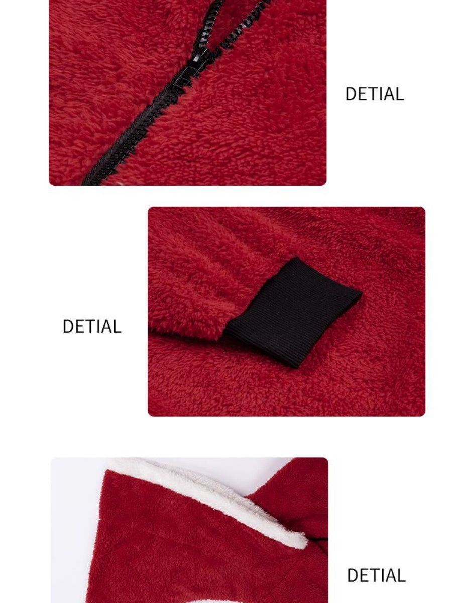 Jumpsuit Zipper Long Sleeve Pants Home Leisure Double-faced Fleece Christmas Style Hooded Christmas Jumpsuits/pants