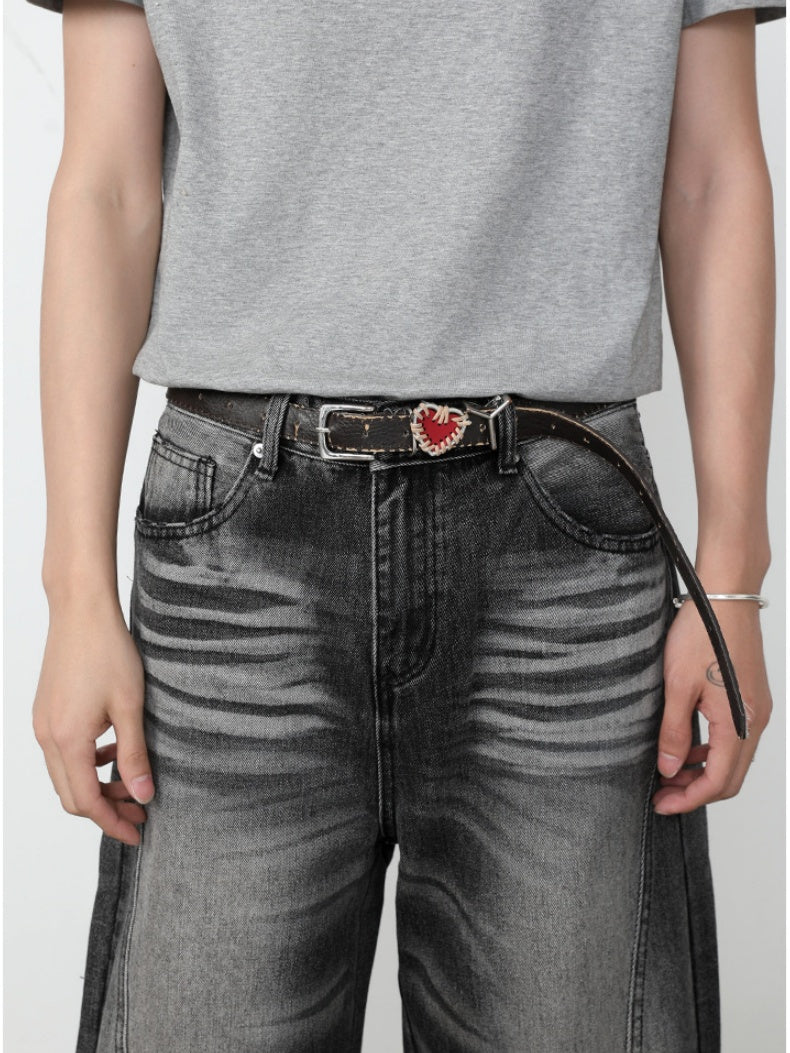Retro Washed Patchwork Distressed Jeans