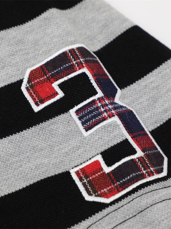 Color-blocked Stripes Ins Letter Embroidery POLO
