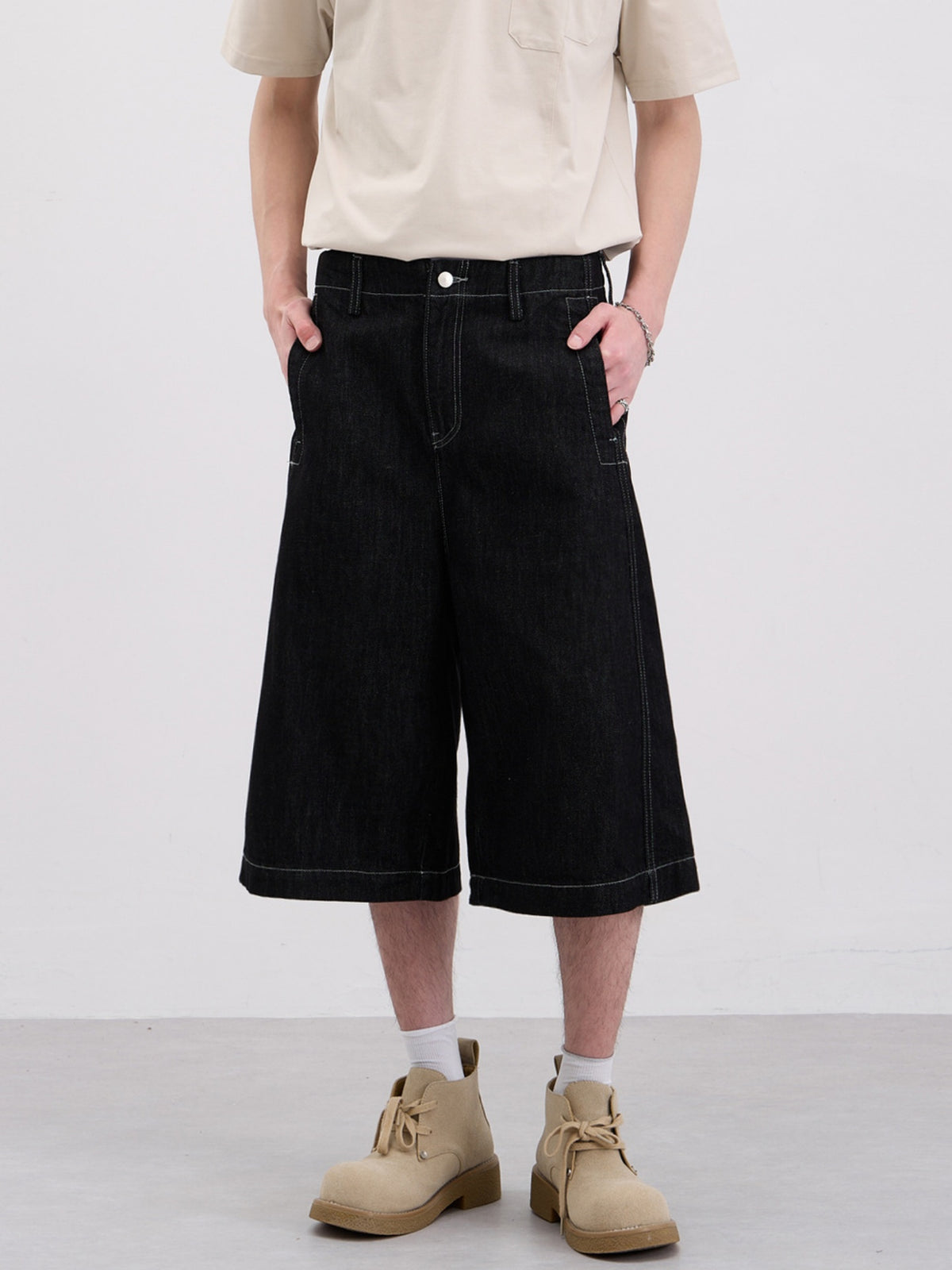 Washed Denim 7 Points Shorts